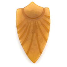 BAKELITE Art Deco dress clip - carved marbled orange-to-clear shield brooch pin - £23.62 GBP