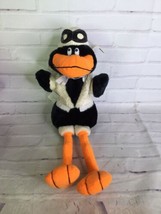 Vintage 1995 Fable Toy Co Duck Bird Pilot Plush Stuffed Animal Black Orange - £47.09 GBP