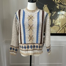 Vintage 90s Liz Wear Claiborne Argyle Mock Neck Sweater Petite S - $20.16