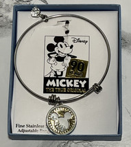 L.A. Rocks Disney Stainless Steel Mickey &quot;90 Years&quot; Adjustable Bangle Br... - £18.04 GBP