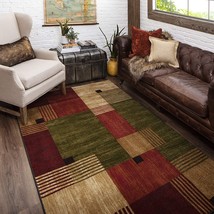 6&#39; X 9&#39; Mohawk Home New Wave Alliance Geometric Area Rug In Tan, Red, And Green - £140.62 GBP