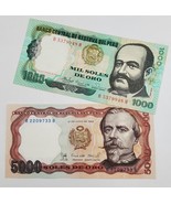PERU BANKNOTES PAIR, 1000 SOLES 1981 P-122 &amp; 5000 SOLES 1985 P-117c UNC - $6.04 CAD