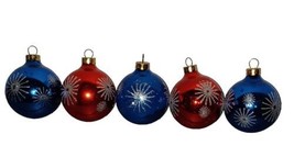 5 Vintage Rauch Glass Ball Christmas Ornaments Silver Glitter Starburst Mercury - £15.85 GBP