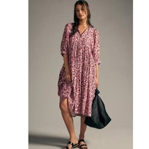 New Anthropologie Sundry Blouson-Sleeve Dress $242 Large 3 Size 12 Pink Peasant - $115.20