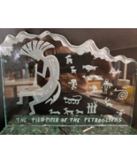 Pied Piper Of Petroglyphs Art Glass Etched Frosted Clear Glass with Marb... - $160.30 CAD