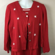 220 Hickory Women&#39;s Red Twinset Cardigan Dress Stars Stripes Patriotic S... - £31.97 GBP