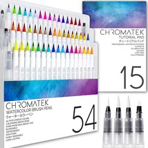 VibrantArt 54-Piece Watercolor Pens Set: 50 Unique Colors, Real Brush Tips, Blen - £103.47 GBP