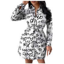 Ashion autumn tunics belt sexy shirt dress for women letter print turn down collar long thumb200