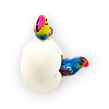 Hatched Egg Pottery Bird Pink Toucan Blue Parrot Mexico Hand Painted Signed 242 - £11.61 GBP