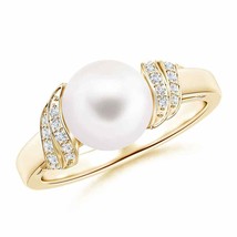 ANGARA 8MM Freshwater Pearl &amp; Diamond Swirl Ring for Women in 14K Solid Gold - £440.82 GBP