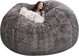 The 6Ft Giant Round Soft Fluffy Faux Fur Bean Bag Chair Cover For Adults... - $63.96