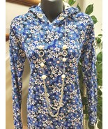 Muni Muni Women&#39;s Blue Floral Polyester Long Sleeve Knee Length Hoodie D... - £30.11 GBP