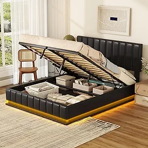 Queen Size Upholstered Platform Bed With Storage &amp; Hydraulic System &amp; Le... - $631.99