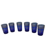 Set of 6 Vintage Moroccan Cobalt Blue Tea Drinking Glasses Gold Filigree... - £31.29 GBP