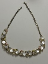 Vintage Mother of Pearl and Enamel Necklace Gold Tone 17.25 Inch - £14.72 GBP