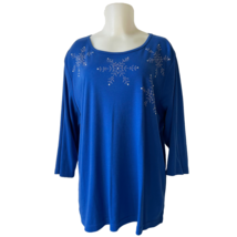 Quacker Factory Royal Blue Snowflake Embellished Knit Top 3/4 Sleeve-Wom... - $23.70