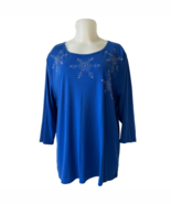Quacker Factory Royal Blue Snowflake Embellished Knit Top 3/4 Sleeve-Wom... - $451.23 MXN