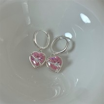 Korean Fashion Vintage Pink Zircon Love Heart Rings Earring for Women Girls Aest - £10.46 GBP
