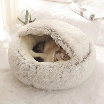 Soft Plush Round Cat Bed Pet Mattress Warm Comfortable Basket Cat Dog 2 in 1 Sle - £23.97 GBP