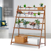 39&quot; Brown Bamboo[Foldable Plant Rack]4-Tier Garden Shelving Flower Displ... - $86.99