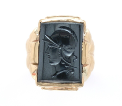 10k Yellow Gold Men's Hematite Warrior Intaglio Ring Size 10 Jewelry (#J6342) - £540.40 GBP
