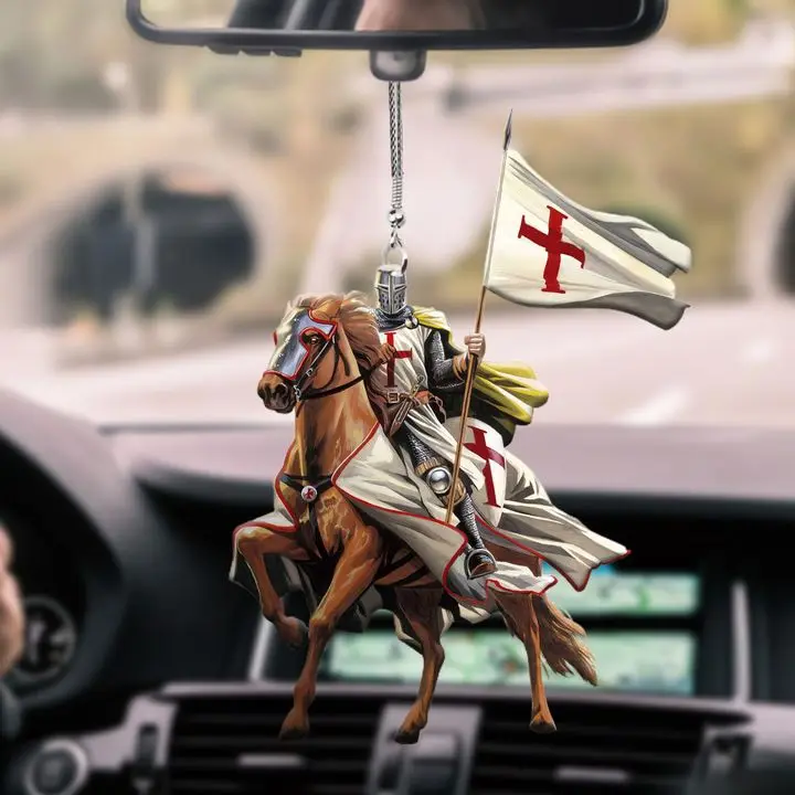 Knight Templar Riding Horse  Car Hanging Ornament Car Interior Decor Car Pendant - £12.54 GBP