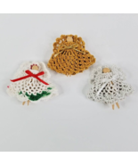 Lot 3 Hand Crochet 3&quot; Angels Christmas Ornaments Pins Wood Clothespins H... - £7.72 GBP
