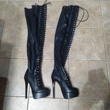 Giaro Platform High Stiletto Heel Knee Thigh Boots Lace Up Black Women&#39;s... - $193.05