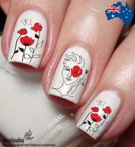 Red Poppies Flower Anzac Remembrance day Nail Art Decal Sticker - £3.66 GBP