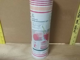 Pink and Orange Stripes 3pc Stackable Bathroom Accessory Set - £7.03 GBP