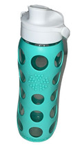 Lifefactory 22-Ounce Active Flip Cap Glass Water Bottle, 22oz, Teal, Silicone - £15.97 GBP