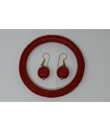 Carved Red Cinnabar Floral Flower Design Bangle Bracelet &amp; Dangle Earrin... - €48,09 EUR