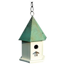 White Wood Bird House with Verdi Green Copper Roof - Made in USA - £175.90 GBP