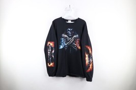 Vtg Y2K Streetwear Mens L Faded Skeleton Skull Fire Flames Long Sleeve T-Shirt - £47.73 GBP