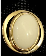 Vintage Avon Brooch Costume Jewelry White Glass Oval Center on Gold Tone - £15.85 GBP