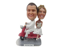 Custom Bobblehead Wedding Couple Wearing Bridal Attire Sitting On A Scooter - We - £187.26 GBP