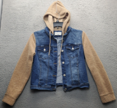 WallFlower Denim Jacket Girls L Multi Raglan Sleeve Sherpa Hooded Button... - $21.33