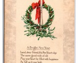 Bright New Year Wreath Candle Verse UNP Unused DB Postcard Q24 - $4.90