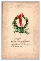 Bright New Year Wreath Candle Verse UNP Unused DB Postcard Q24 - £3.87 GBP