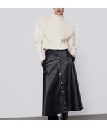 ZARA. BLACK CAPE FAUX LEATHER MIDI SKIRT GOLD BUTTONS. 3046/311 - £38.97 GBP