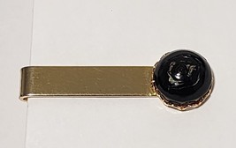 Vintage Black &amp; Gray Swirl Cabochon Tie Bar Clip Clasp Stay Smooth Gold Tone - $8.73