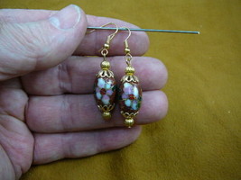 (EE603-33) 12x18 mm Rust Brown Pink flower CLOISONNE dangle oval EARRINGS gold - £20.24 GBP