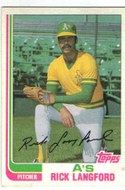 1982 Topps Rick Langford Oakland Athletics #454 Baseball Card - £1.55 GBP