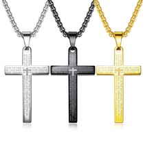 Mens Bible Crucifix Cross Pendant Lord&#39;s Prayer Necklace Stainless Steel 24&quot; - £9.54 GBP+