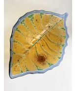 Xochitl Ross Large Fused Colorful Amber Art Glass Leaf Bowl Abstract Signed - $3,886.29 MXN