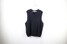 Vintage 90s Ralph Lauren Mens XL Faded Cotton Knit V-Neck Sweater Vest Black - £47.44 GBP