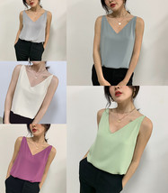 Summer White V-neck Chiffon Tops Women's Petite Size Loose-fit Tank Top Outfit image 3