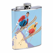 Vintage Skiing Skier Skis D29 Flask 8oz Stainless Steel Hip Drinking Whi... - £10.94 GBP