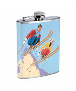 Vintage Skiing Skier Skis D29 Flask 8oz Stainless Steel Hip Drinking Whi... - £11.03 GBP