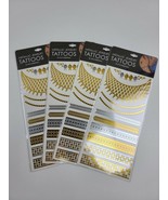 4 JEWELRY FLASH METALLIC TATTOO Temporary Henna Waterproof Transfer ~Gol... - £2.39 GBP